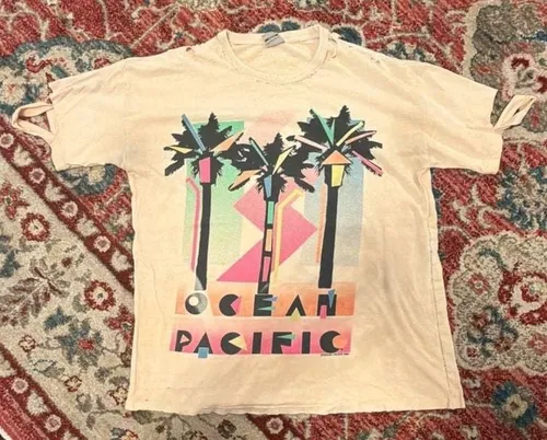 1990 Ocean Pacific Palm Trees Graphic Tee, vintage Ocean Pacific surf tees