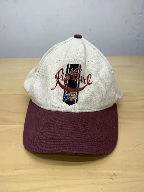 1990's Rip Curl Embroidered Red Snapback, vintage Rip Curl headwear
