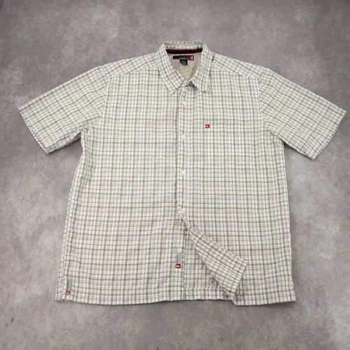 1990's Quiksilver Plaid Short-Sleeve Button-Up, vintage Quiksilver shirts & button-ups