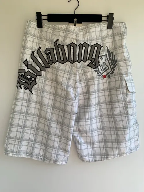 Y2K Billabong Big Logo Plaid Boardshorts, vintage Billabong boardshorts