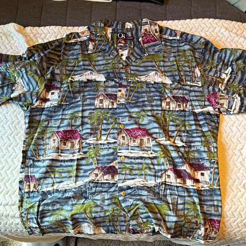 Y2K Quiksilver Hawaiian Print Button-Up, vintage Quiksilver shirts & button-ups
